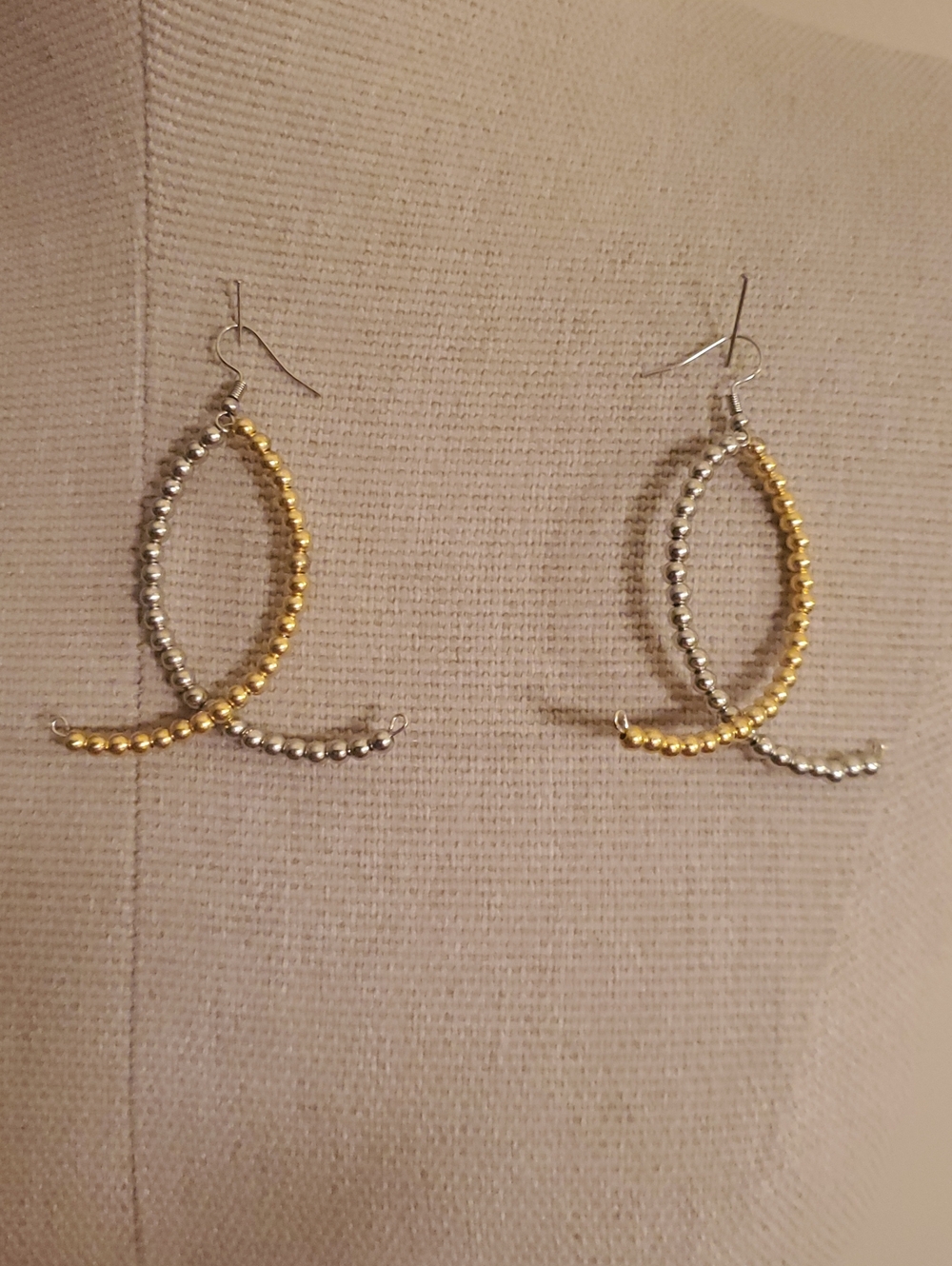 Handcrafted Two-Tone Gold and Silver Beaded Loop Earrings - Unbranded